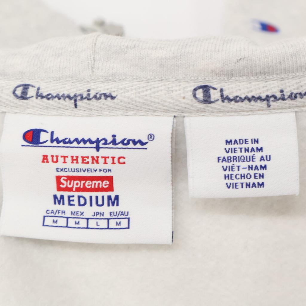 Champion ×Supreme 24 Stainless Steel Ash Gray Navy Logo Zip-Up Hooded Sweatshirt Jacket M Light grayUsed