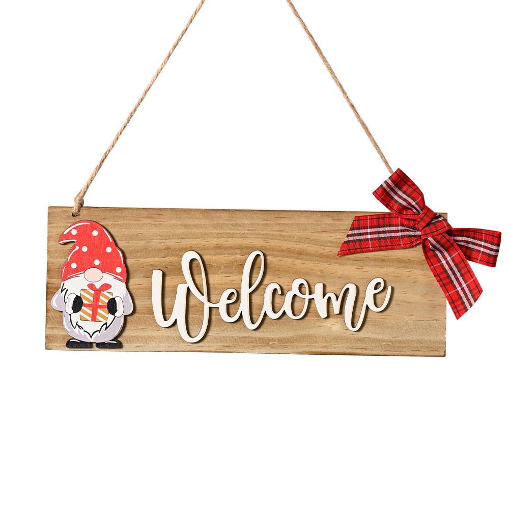 Wooden Christmas Unique Ornament Gnome Door Sign With Gift Box Rudolf Design For Festivities