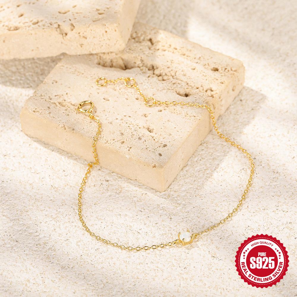 Stylish And Simple S925 Sterling Silver Single Diamond-Encrusted Daily Basic Matching Opal Premium Bracelet