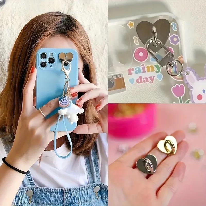 2 Pièces Porte-Charme de Téléphone en Métal en Forme de Cœur Cœur d'Amour Anneau de Doigt pour Téléphone Crochet Auto-Adhésif pour Support Arrière de Téléphone Portable