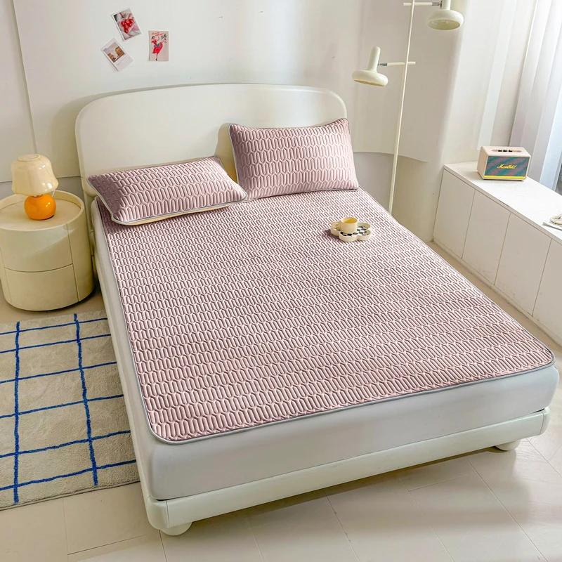 Latex Bed Sheets Bed Cover Washable Non-Slip Solid Covers Solid Color Mattress Topper Summer Bedspread For Bed Summer Dust Mat