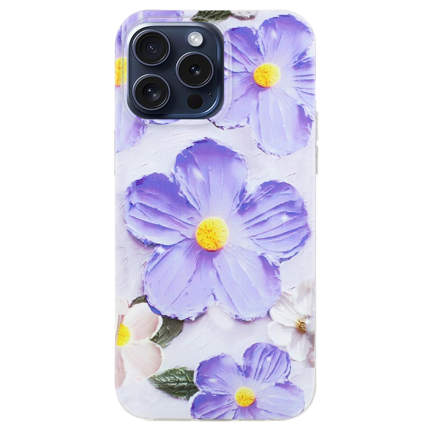 

For iPhone 16 Pro Case Pattern Printing Anti-Scratch Slim TPU Phone Cover Purple Flower