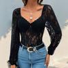 Hot Fall Women's Jumpsuit Fashion Sexy Backless Lace Long Sleeve V Neck Romper