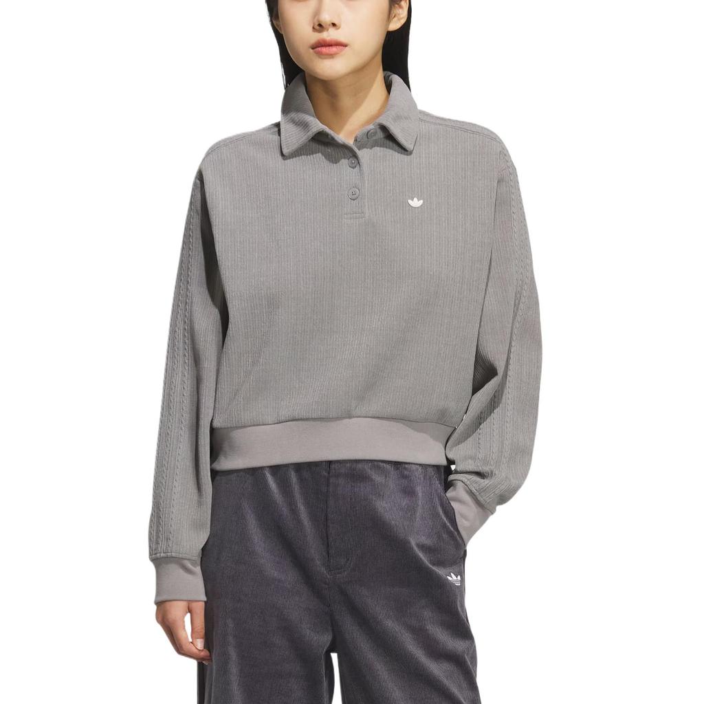 adidas Originals Women's Textured Polo Sweatshirt Grey Women KS5981