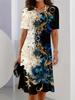New Summer Flower Pattern Dress 3D Digital Printing Breathable Round Neck Medium and Long Dress Temperament Women's Clothing
