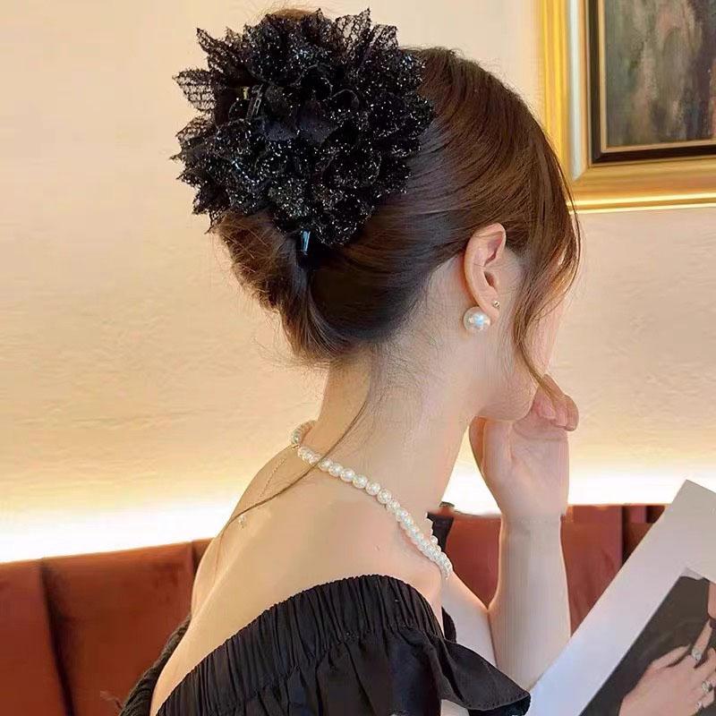 Eleganter Großer Blume Krallenclip Koreanische Mode Funkelnder Hai Haarclip Haarspangen Mädchen Haarklammer Party Kopfschmuck Damen Haaraccessoires