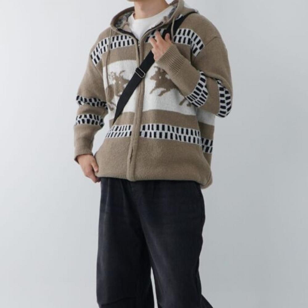Onl Men Nordic Knit Deer Zip Up