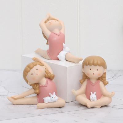 Cute Resin Sculpture Little Yoga Bunny Girl Home Decoration Ornaments Figurines Miniature Crafts Gifts Kawaii Accessories
