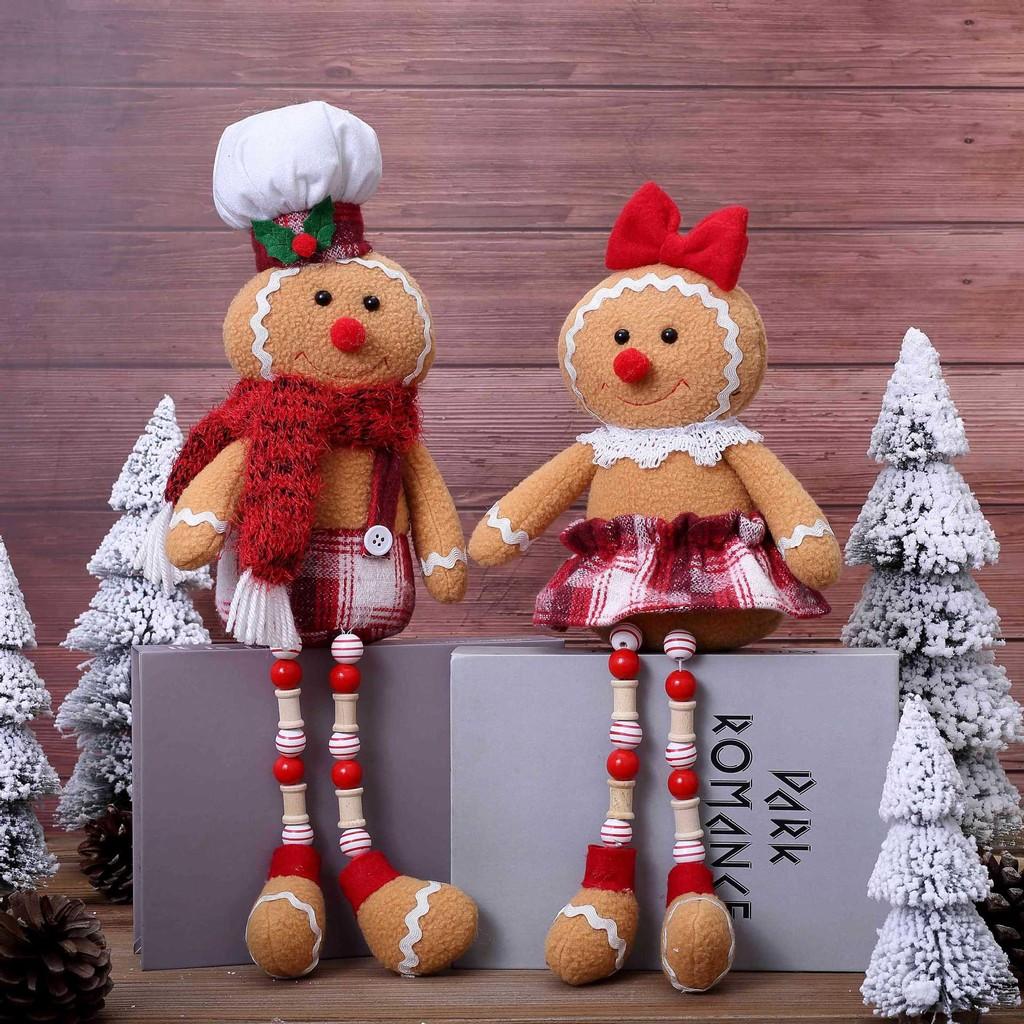 Christmas Decoration Gingerbread Man Wooden Bead Doll Plush Toy Xmas Decorate