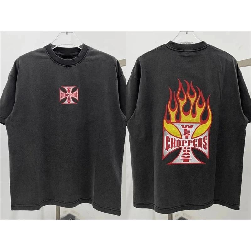 Washed Vintage T-shirt West Print Streetwear Men Oversized Y2k Graphics Print Casual Men Short Sleeve Tops Retro Oversized Female Male Clothing