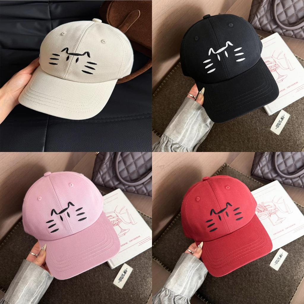 Cute Cat Embroidered Baseball Cap With Wide Brim For Sun Protection And Casual Style