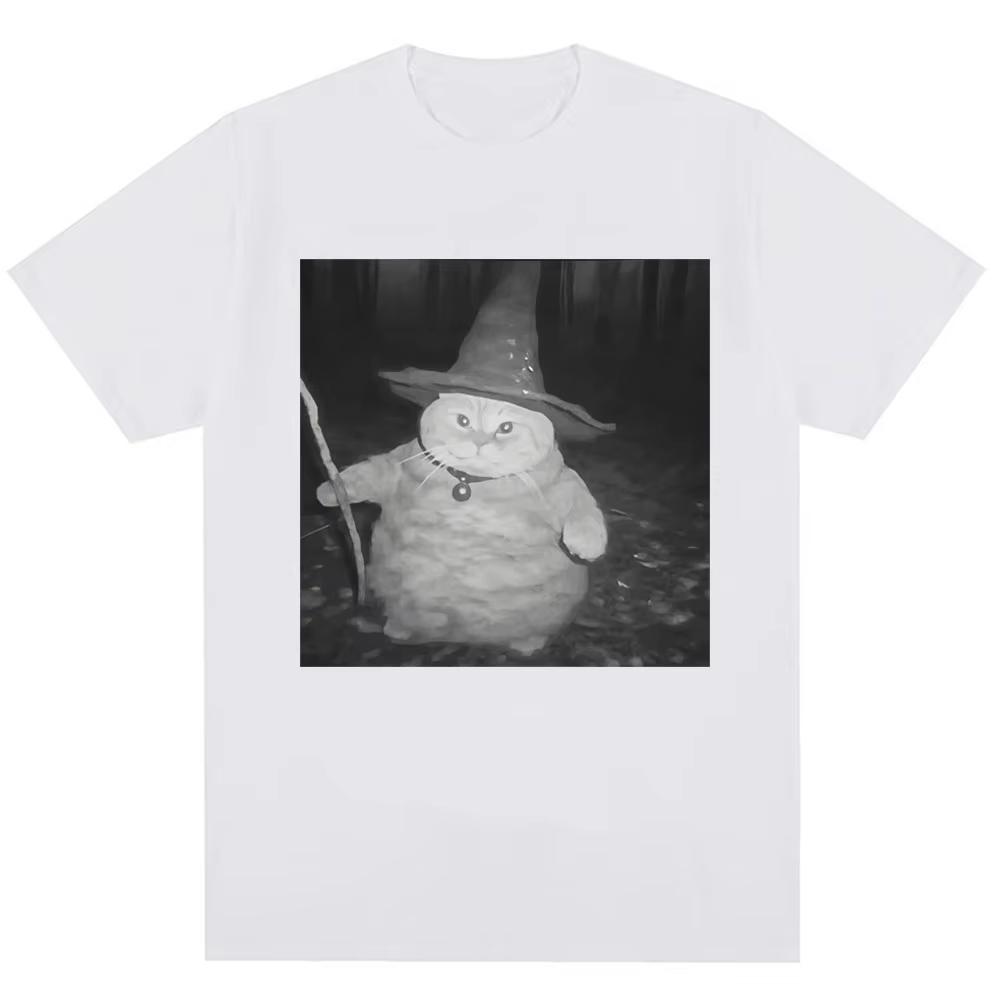 Fat Wizard Cat Funny Meme Graphic T Shirts Trend Humor Joke Novelty Men Women Short Sleeve Oversized Cotton Vintage Male T-shirt