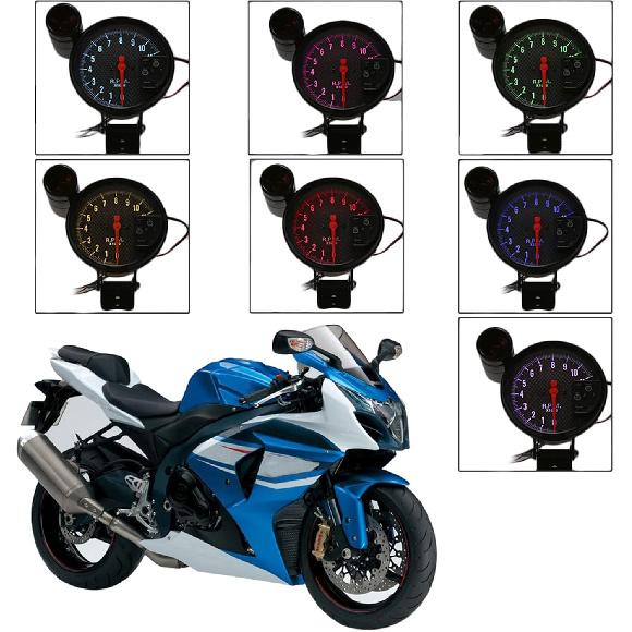 Shkalacar 5 Inch Tachometer Gauge Carbon Fiber 7 Colors Backlight, 0-11,000 RPM Measurement, Optional With LED Pointer