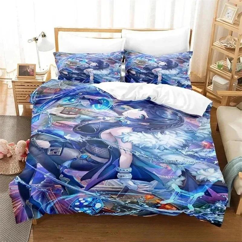 Anime Game Yelan Genshin Impact Bedding Set 3D Printed Suitable for Bedroom Duvet Cover Set With Pillowcases Kids Home Textile