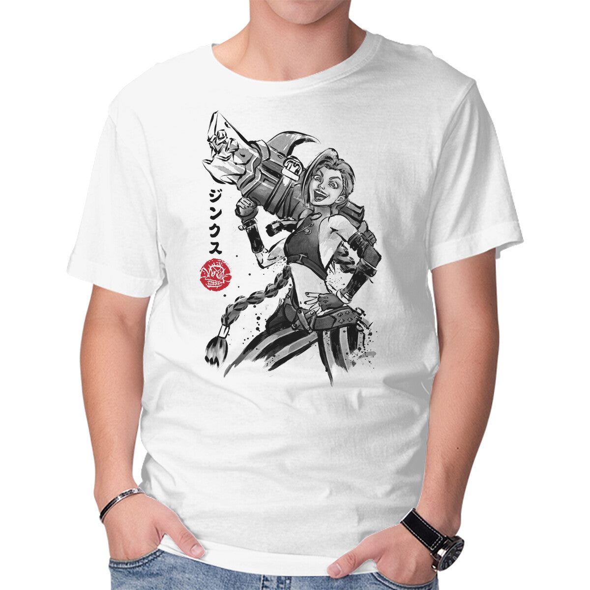 Unisex Crew Neck T-Shirt Jinx Sumi-e Graphic Short Sleeve Casual Tee XS
