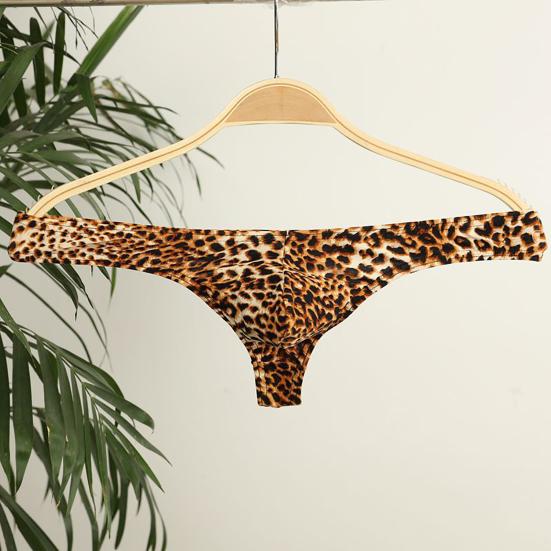 Underwear Leopard Print Breathable Men T Shape Underpants Thongs Daily Life