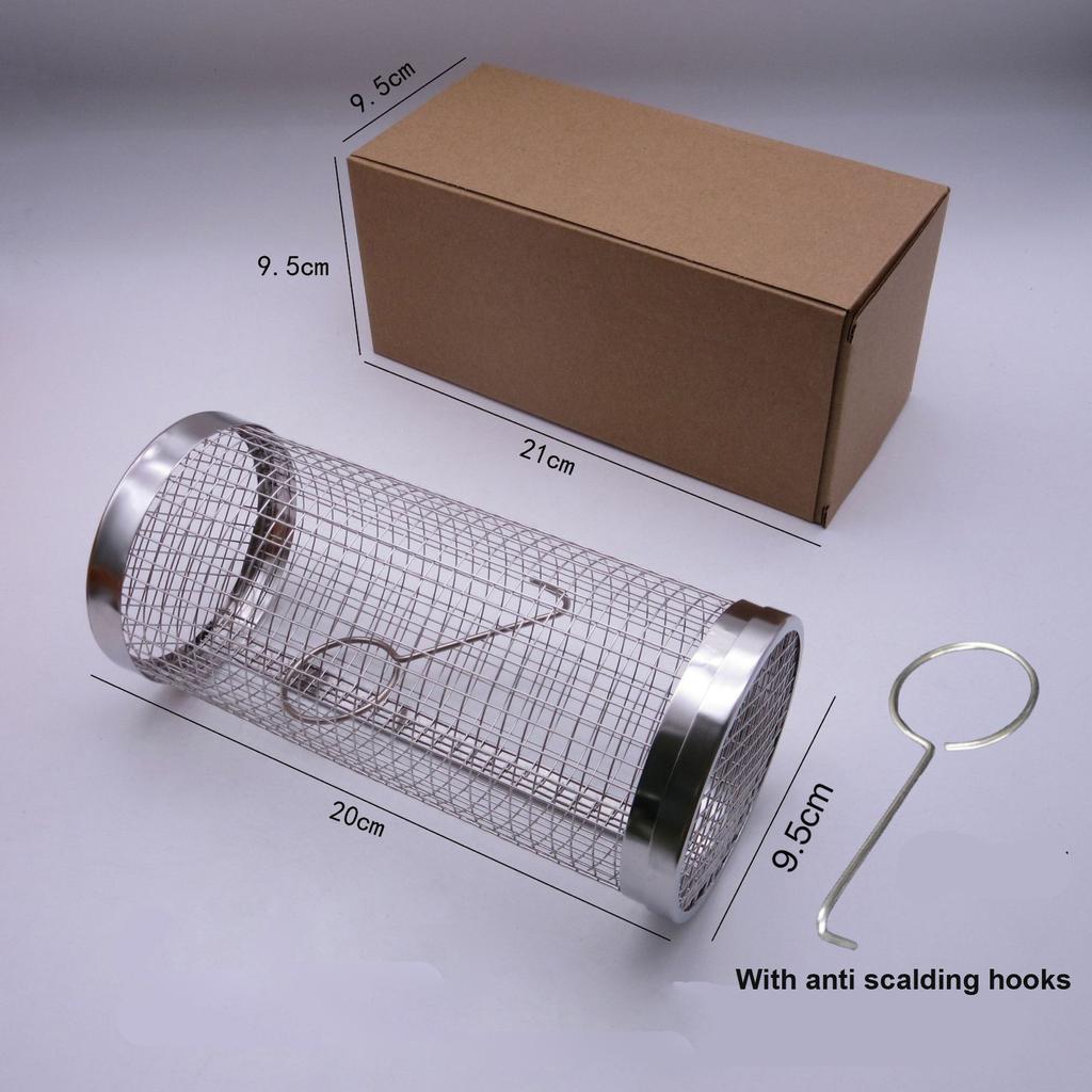 New Stainless Steel Baking Cage Non Stick Pot Grill Basket Outdoor Portable BBQ Cage Rolling Grilling Basket Kitchen Accessories