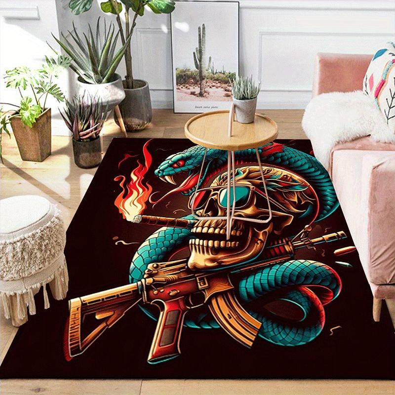 1pc Snake and Skull Design Indoor Area Rug - Soft, Anti-Slip, and Durable Gaming Room Decor for Bedroom