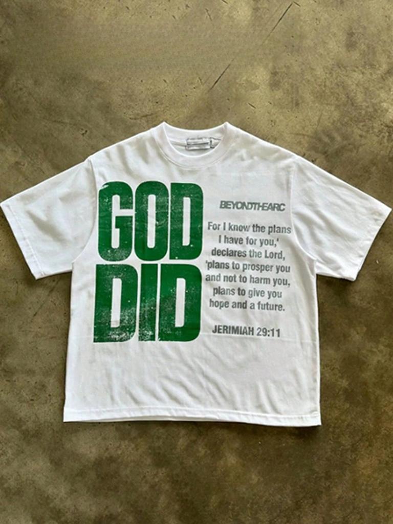 Sohn Gottes Print T-Shirts Rundhals Kurzärmelig Lässig Baumwolle Print Vintage T-Shirt Oberteile VHUTHK Beidseitiger Druck Unisex
