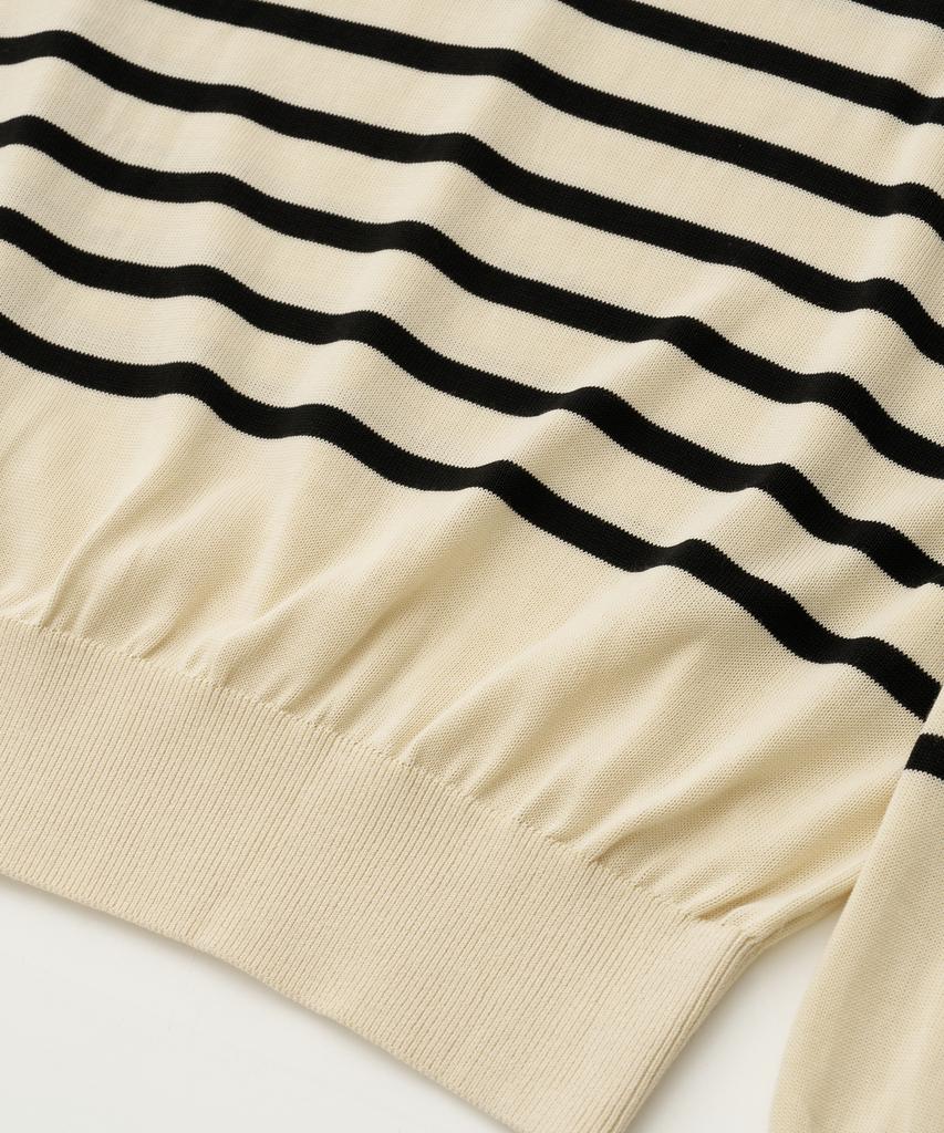 ANOTHER OFFICE Sailor Silk Open-Collar Knit (Ecru-Black)