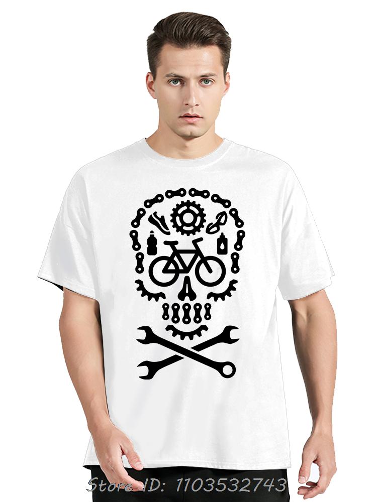 Funny Retro Oversized T-shirt For Men Clothing Fitness T Shirt Bicycle Racing Sugar Skull Bicycle Cycling Cotton Tshirt Muertos