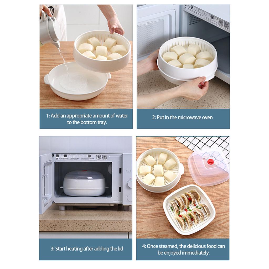 Microwave Safe Steamer Box With Wide Ergonomic Handles Transparent Lid And Steam Vents For Efficient Heating PP5 Material Multi Layer Design