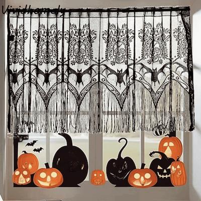 Gothic Style Lace Bat Skeleton Head Lampshade Scary Decorative Halloween Lampshade Black Halloween Coffee Curtain
