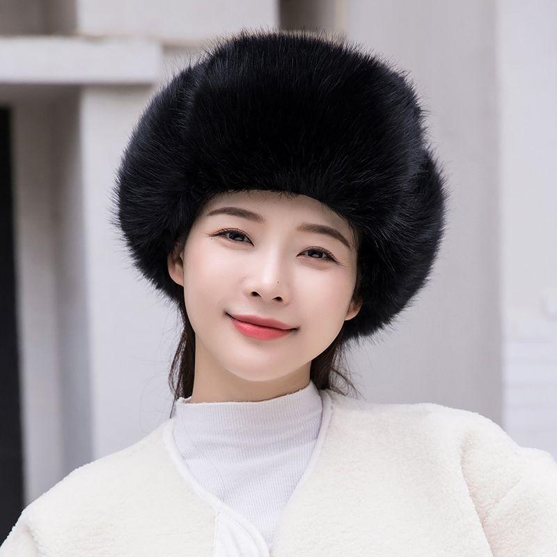 Ny dame vinterlue, varm ørelue, tykk plysjlue, revefuskepels damehatt av høy kvalitet, myk vindtett lue for høst og vinter
