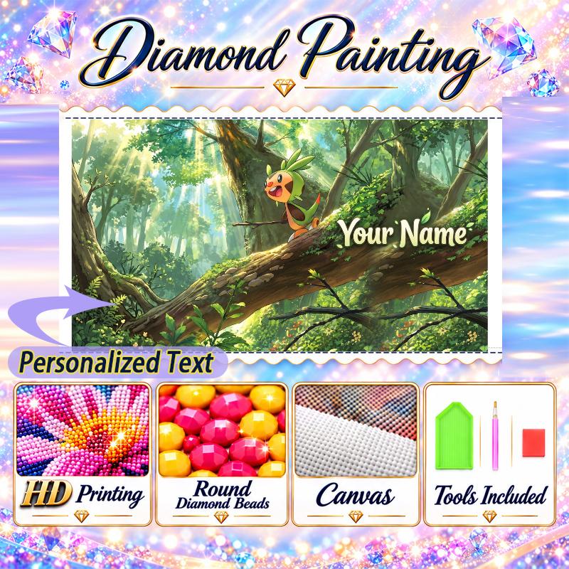 Personalized Leafeon Diamond Art Custom Name 5D Diamond Painting Full Drill DIY Craft