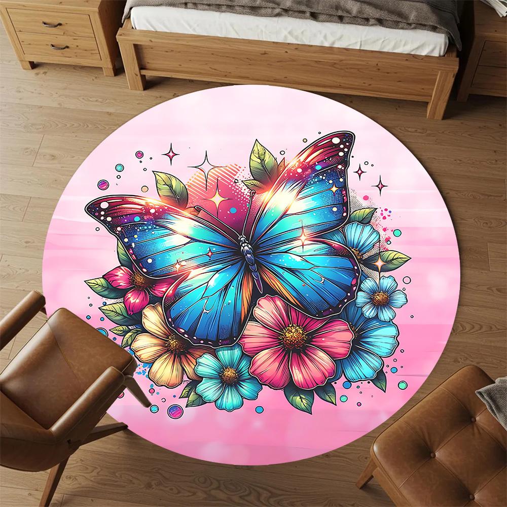 1pc butterfly flowers Round Chair mat Area Rug - Non-Slip, Floor Mat for Office, Bedroom, and Indoor Decor c1125181