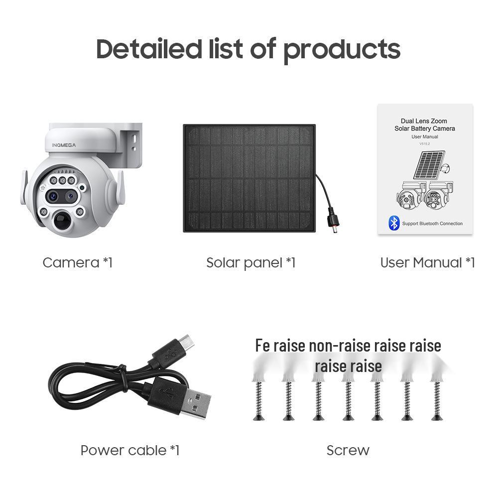 Solar-Powered 6MP HD Camera, 12x Zoom, PTZ, Full-Color Night Vision for Outdoor Monitoring.