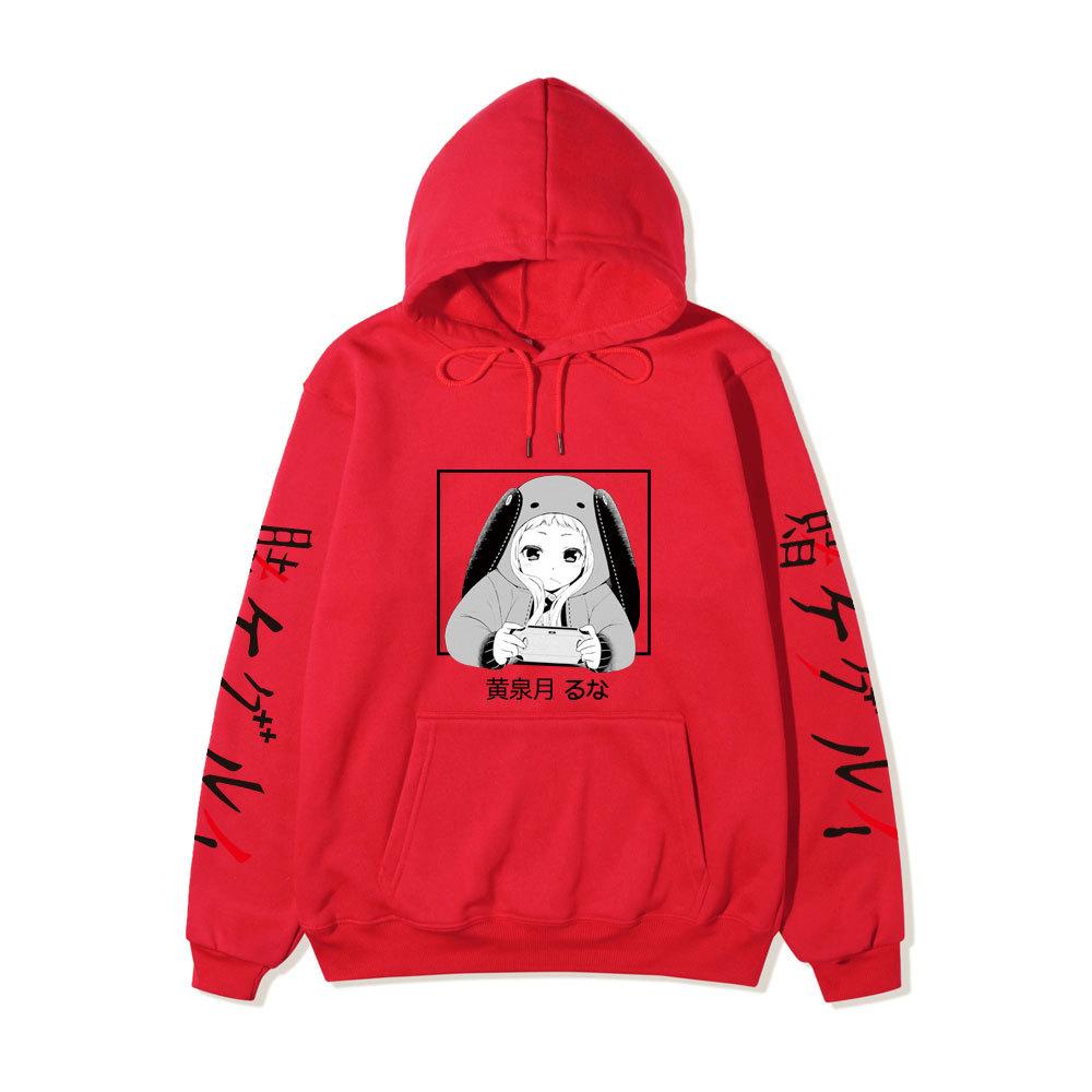 Kakegurui Runa Yomozuki Hoodie Unisex Fleece Sweatshirt Black White Anime Portrait Japanese Text Sleeve Autumn Winter Pullover