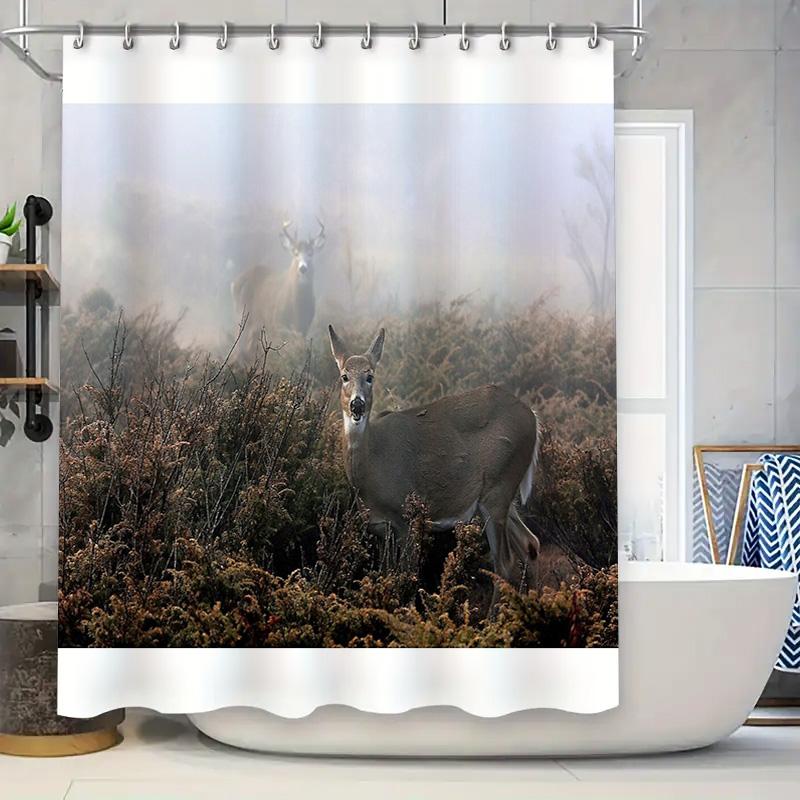 

Deer Forest Shower Curtain Nature Wildlife Backdrop Woodland Bathroom Decor Vintage Rustic Home Decor Gift Idea Scenic Landscape W60H190(CM)-1 Pcs