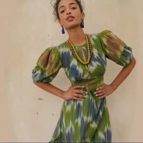 2024 Sommer Europäisches & Amerikanisches Damen Rundhals Bedrucktes Schnürkleid