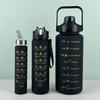 Gradient Color Large-Capacity Frosted Sports Water Bottle with Straw - 3-Piece Set