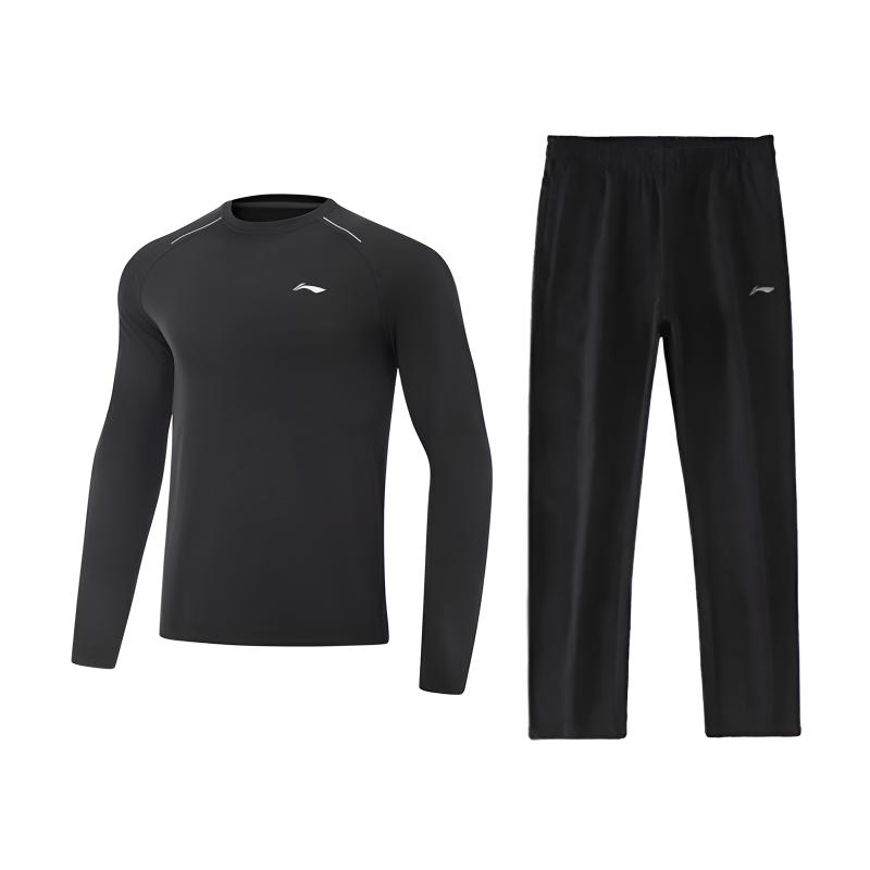 

Li-Ning Минималистичный Однотонный Модный Дышащий Удобный Универсальный Свитшот с Круглым Вырезом Футболка с Длинным Рукавом Повседневный Спортивный Комплект ATLV271-2+AKLU881-1 S