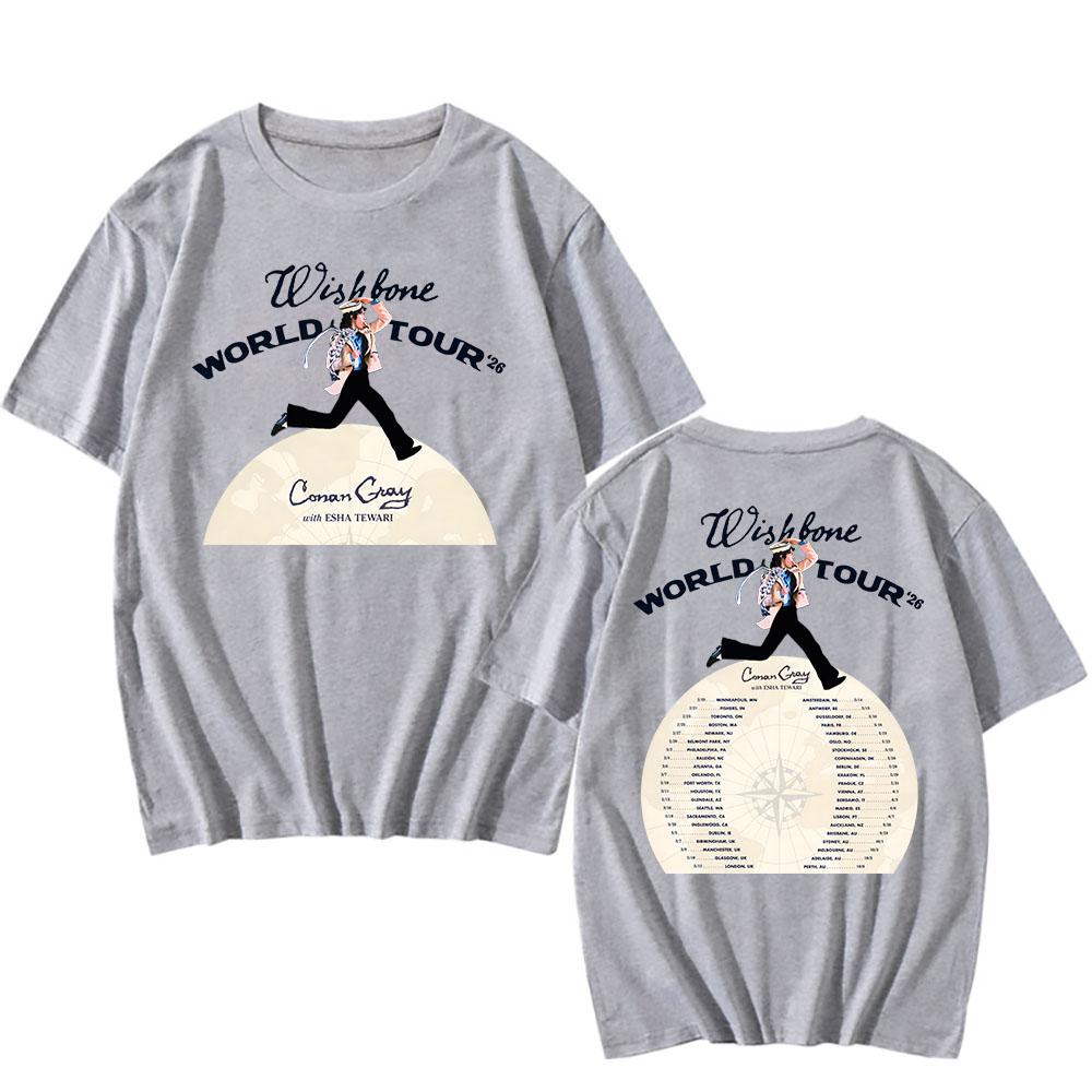 Wishbone World Tour 2026 Koszulki CONAN GRAY Modna Koszulka Krótki Rękaw Luźna Bawełniana Koszulka Streetwear Unisex Koszulki