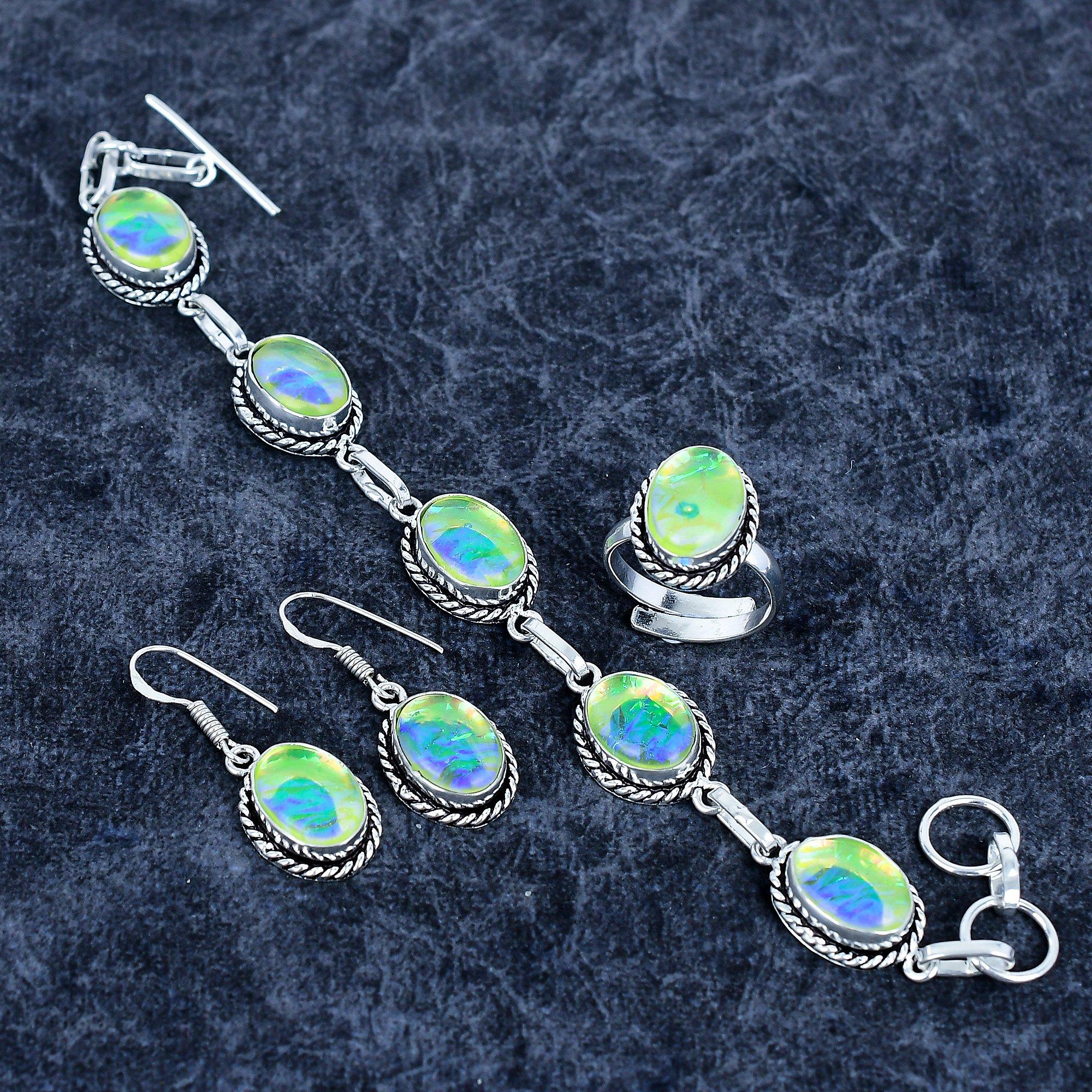 

Yellow Triplet Opal Gemstone Handmade 925 Sterling Silver Jewelry Set M-3197