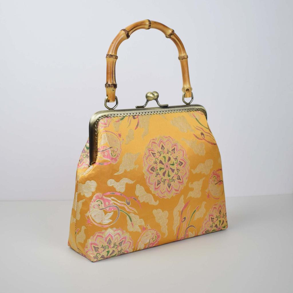 Handmade gold bag bamboo handle brocade cheongsam mouth gold bag handbag