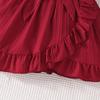 2025 Summer Girls' Solid Color Stripe Ruffle Dress with Belt
