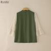 ZANZEA Women Casual Round Neck Polka Dot Print Splice 3/4 Sleeve Loose Blouse