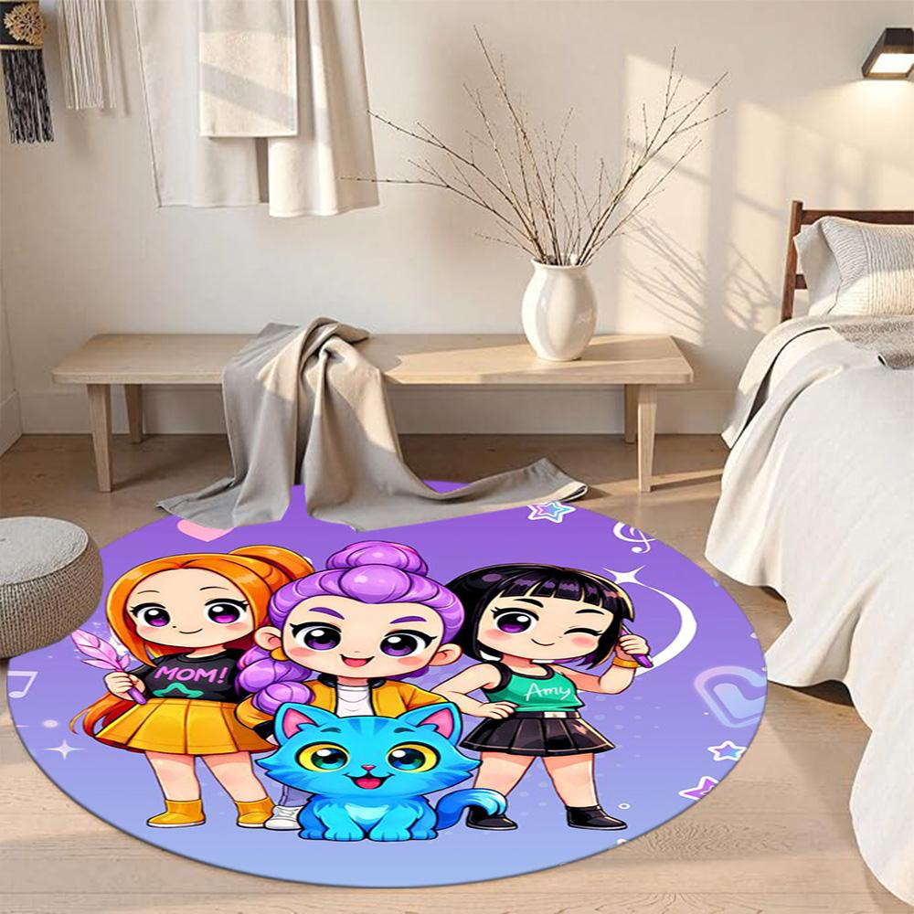 K-pop Round Floor Mat Suitable for Study Room Entryway Bedrooms Hallway Antislip Round Carpet Office Home Decor