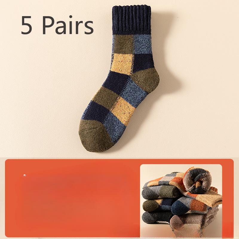 5 Pairs of Men's Autumn and Winter Thick and Velvet Warm Wool Ring Wool Tube Socks