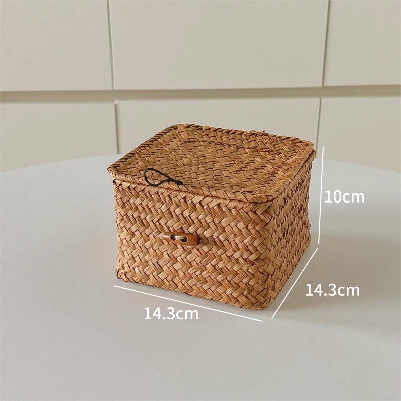 Small Rectangular Rattan Woven Storage Basket for Cosmetics, Jewelry, Snacks, and Sundries