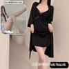 Spring and Summer Sexy Nightdress Lace Temptation V-neck Gathering Ice Silk Suspender Nightdress Backless Chest Pad Suspender Nightdress Set