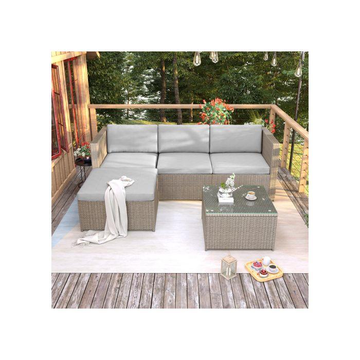 Polyethylene Rattan Leisure Sofa Set, Garden Furniture, Corner Sofa, Khaki