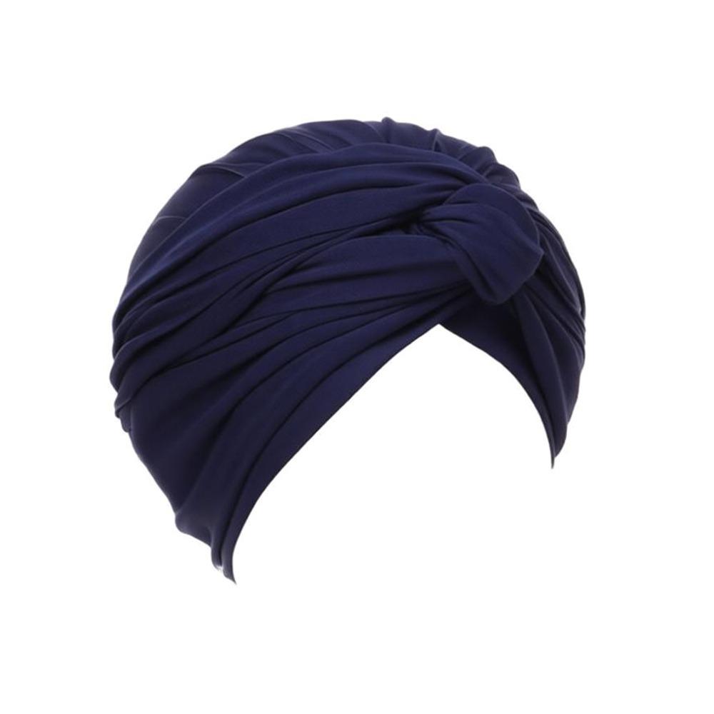 

Fashion Vintage Hijab Caps Elastic Wrap Style Twist Knot Turban Hat Breathable Soft Polyester Head Wrap Cap Women Headwear темно-синий