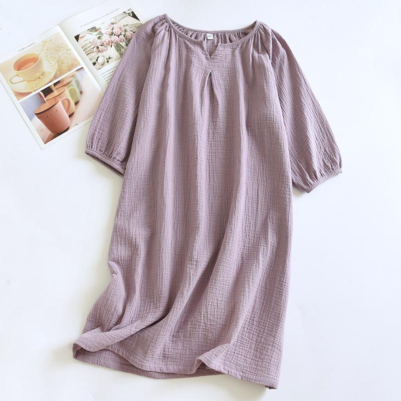Solid Color Women's Summer Round Neck Cotton Nightgown Plus Size Loose Home Night Wear Dresses for Women Sleepwear
