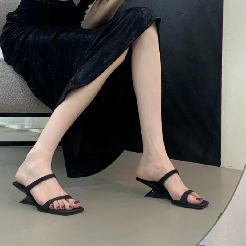 Fashion 2025 Summer New Outward Wear Temperament Open Toe with Skirt High Heel Sandals Women Square Head One Belt Wedge Cool Drag