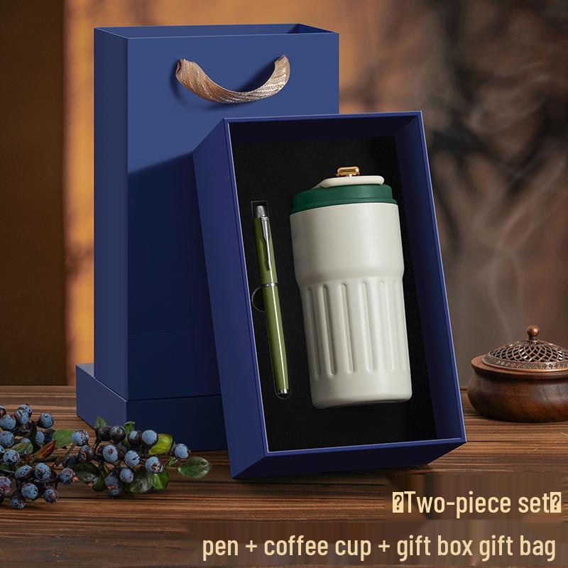 National Style Wood Pen Holder Gift Set: Creative Office Storage Box & Thermos Cup, Customizable Logo